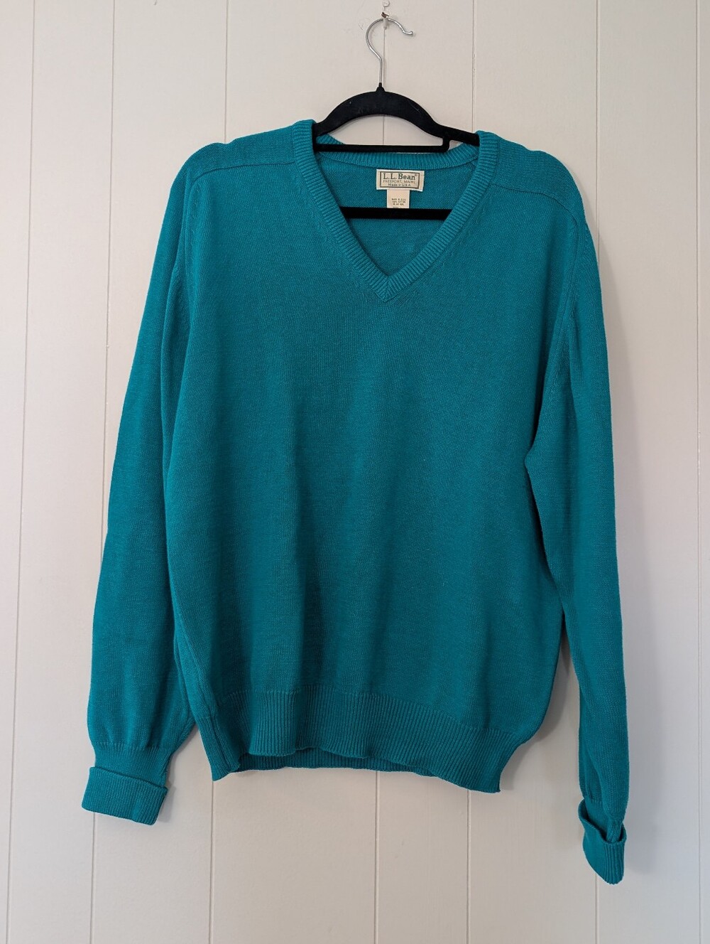 L.L. Bean Teal V-Neck Sweater 100% Cotton Made In The USA